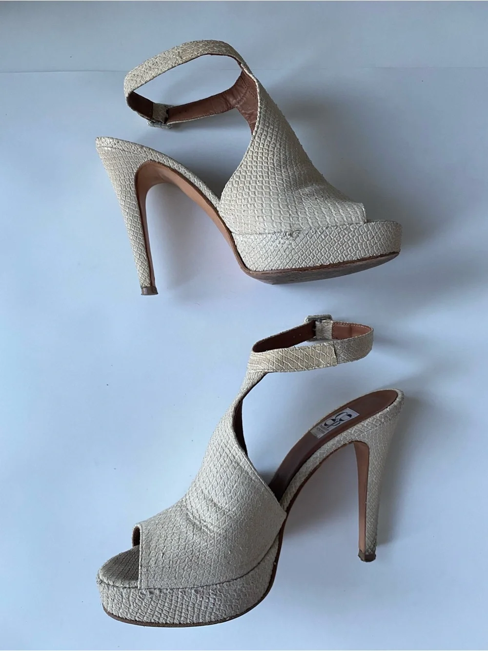 Barney’s New York vintage cream embossed leather platform sandals